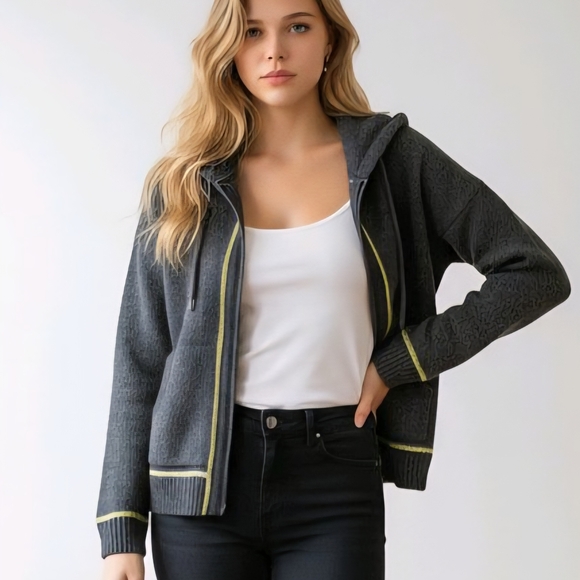 Old Navy Jackets & Blazers - Old Navy Gray Jacket Lime Stitching, Hooded Zippered Sweater Women's Size L